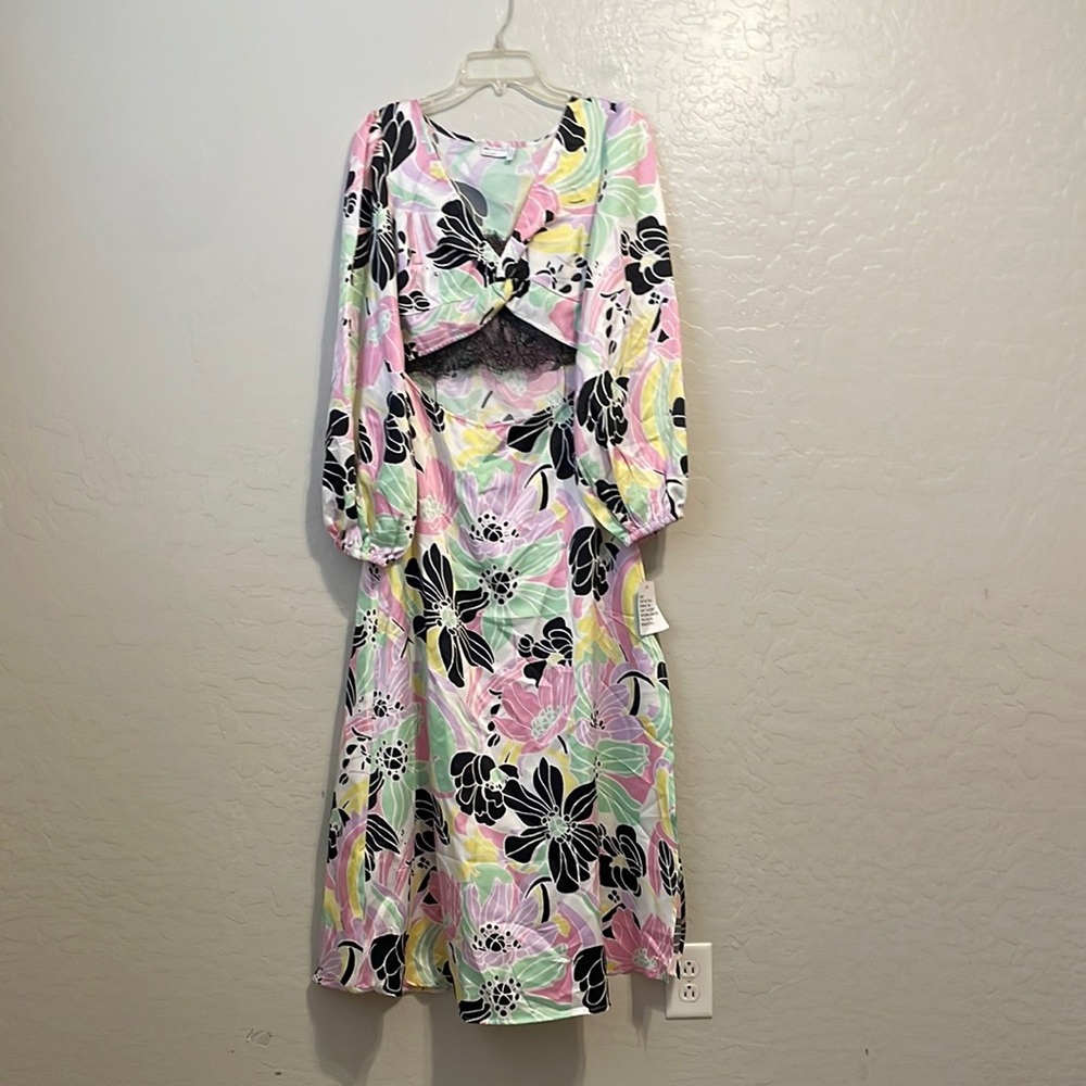 ASOS Design Lace Insert Midi Tea Dress In Bold Floral